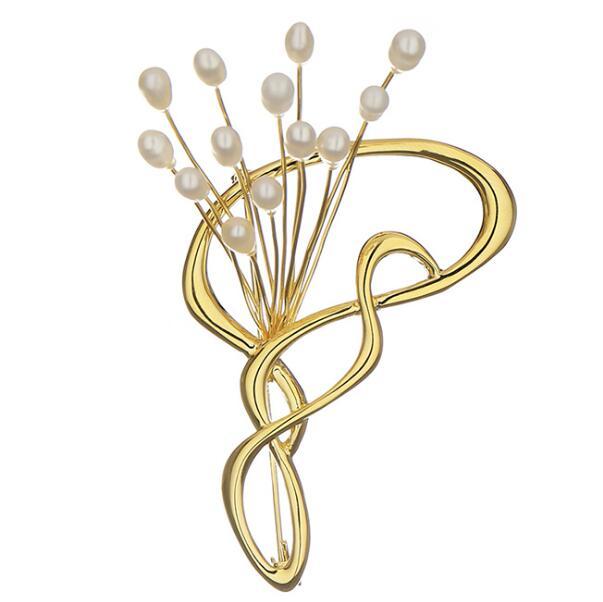 18K gold plated natural pearl elegant flower brooch  streamline corsage